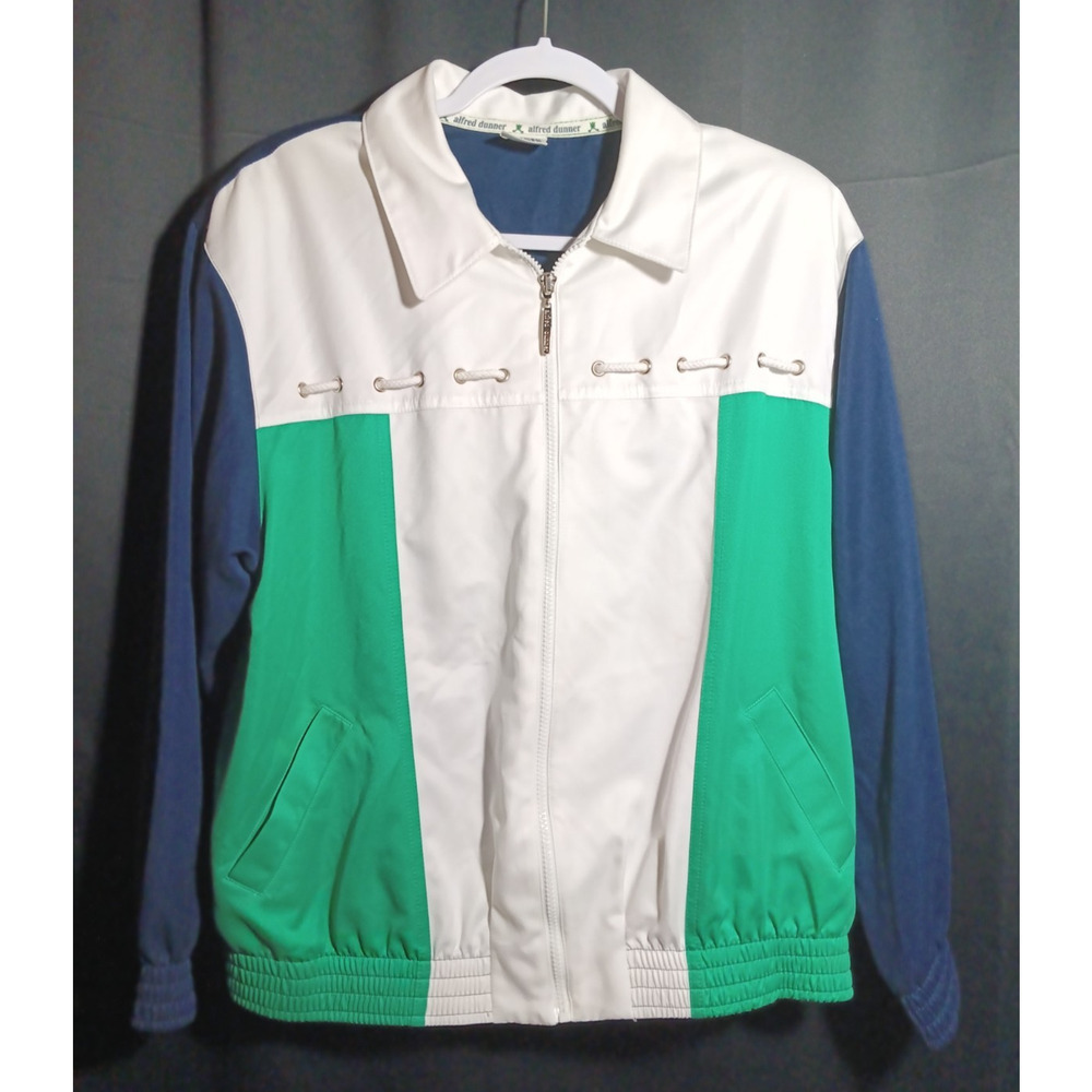 Alfred Dunner Nautical Jacket Women M Golf Preppy VTG Colorblock Shoulder Pads
